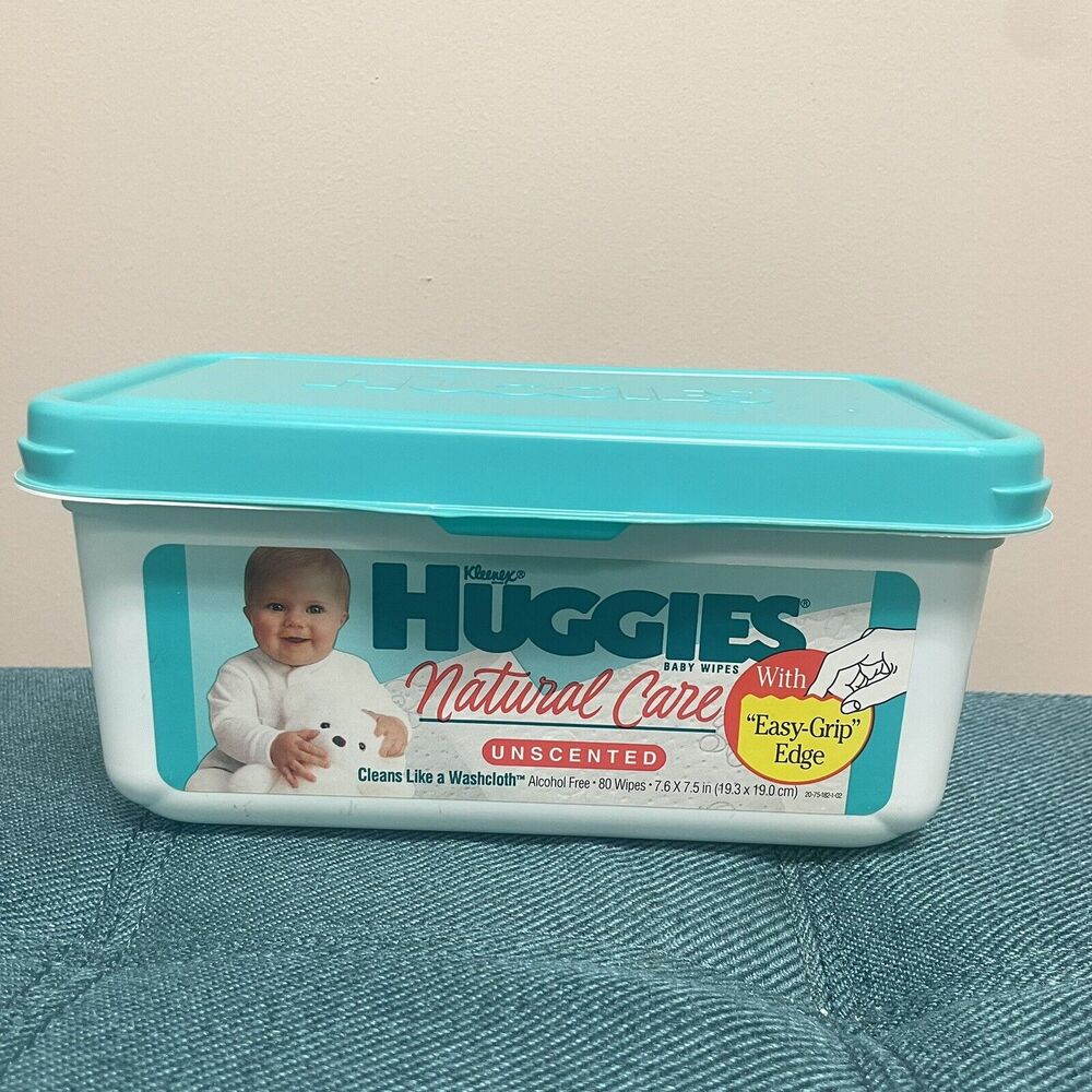 Vintage 1990 Huggies Baby Wipes Plastic Container Red‎ Embossed Lid Empty Prop